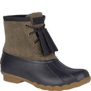 SPERRY~Saltwater Tassel Corduroy Duck Boots Olive